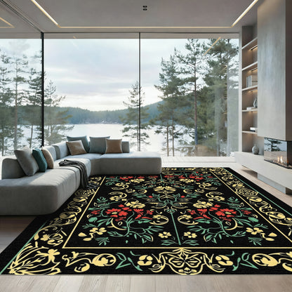 Red Yellow Floral Garden Border Rug