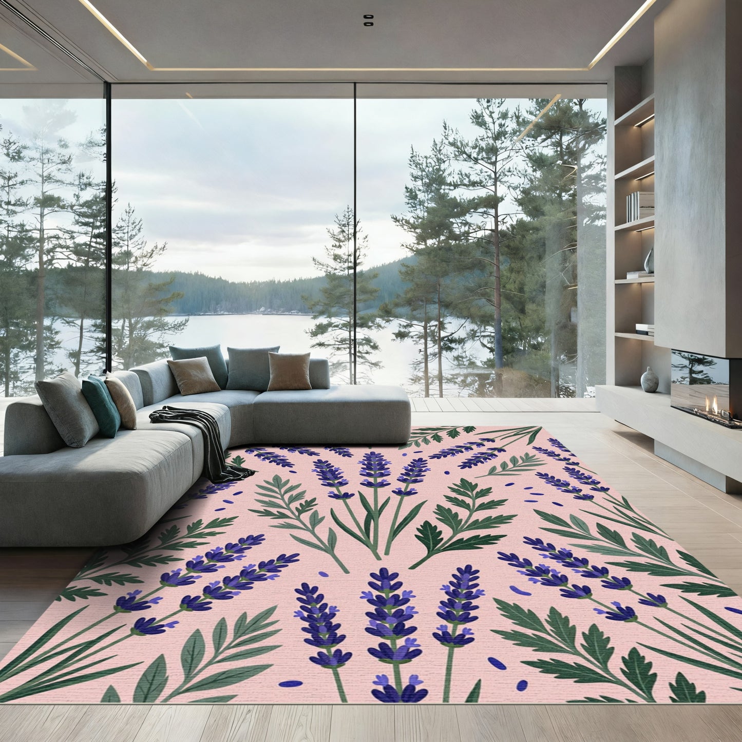 Romantic Lavender Garden Botanical Arrangement Rug