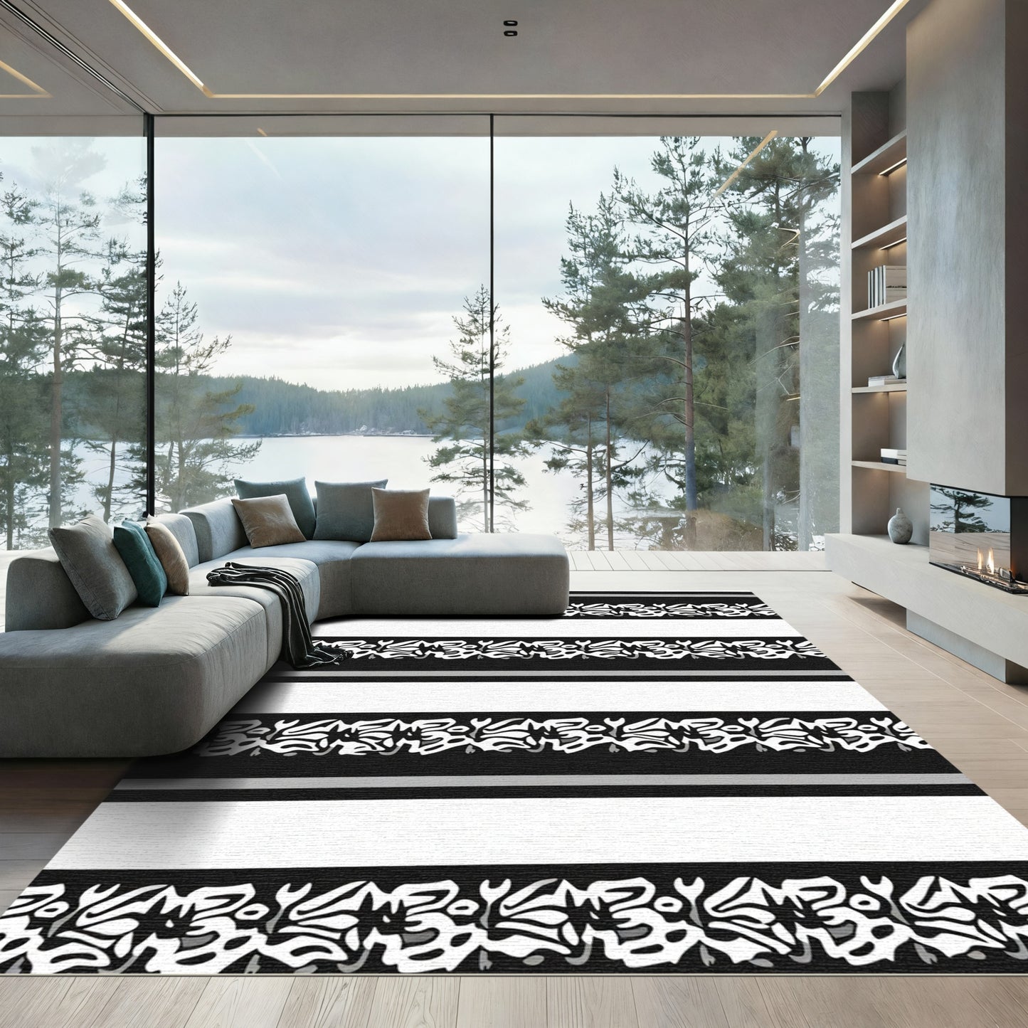 Monochromatic Tribal Stripe Rug
