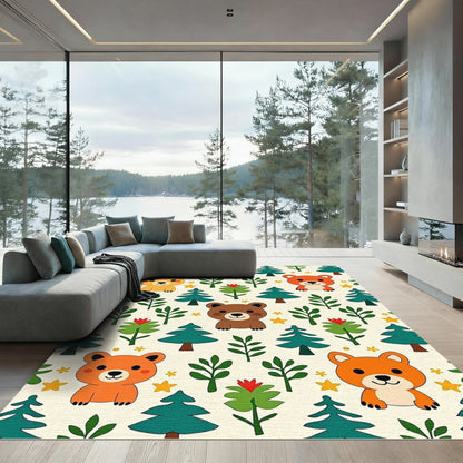 Cute Bear Forest Scene Rug
