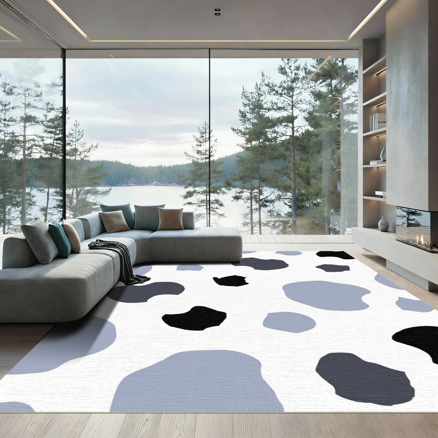 Abstract Spot Black Gray Blue Rug