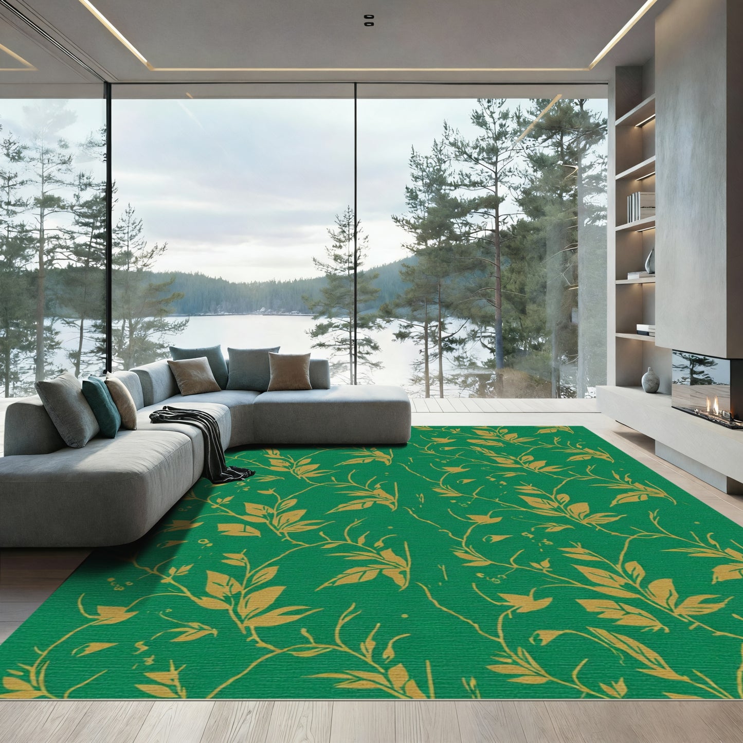 Emerald Gold Botanical Vine Rug