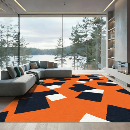 Retro Orange Geometric Squares Rug