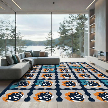 Retro Orange Abstract Squiggle Grid Rug