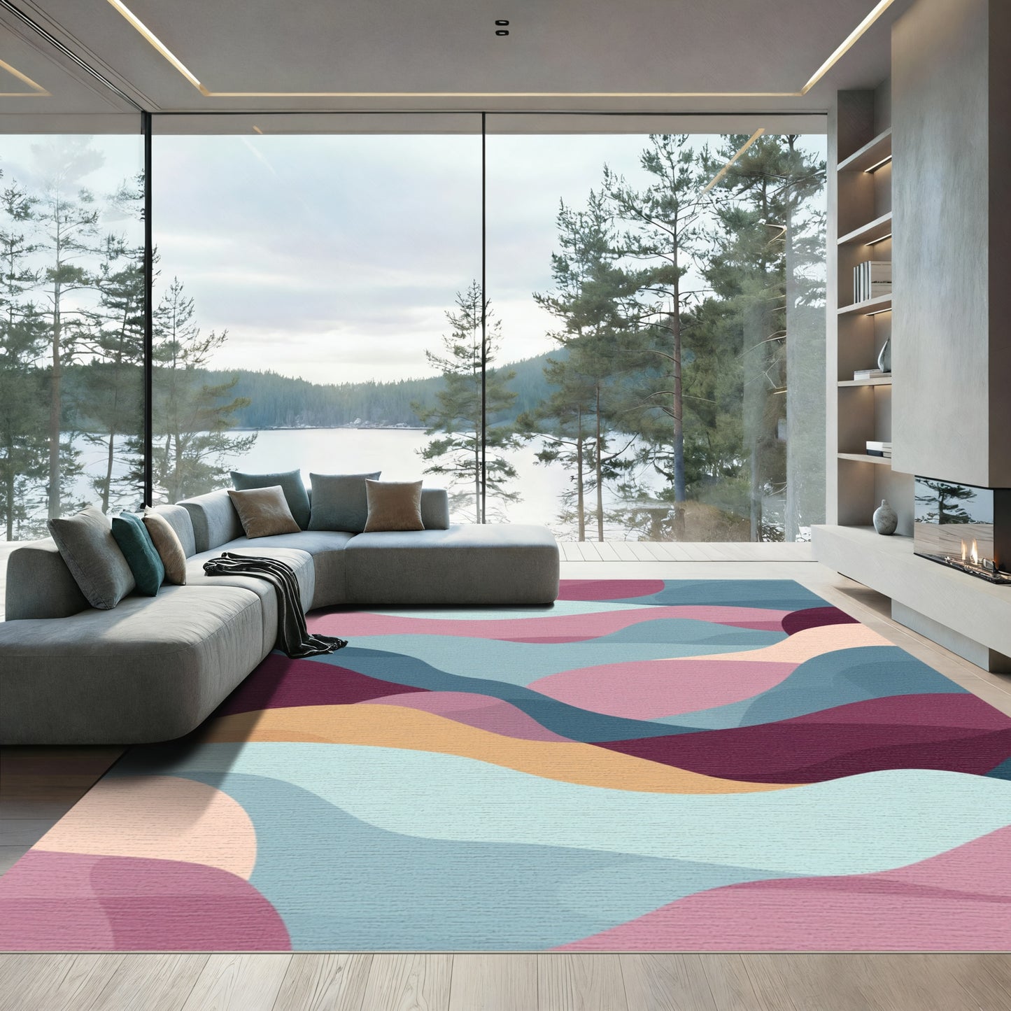 Abstract Wavy Landscape Color Blend Rug