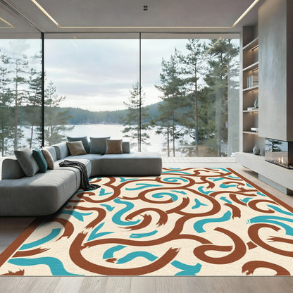 Brown Turquoise Swirls Abstract Ribbon Rug