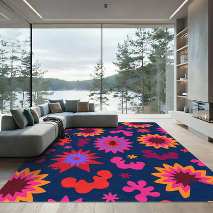 Radical Blue Burst Flower Accents Rug