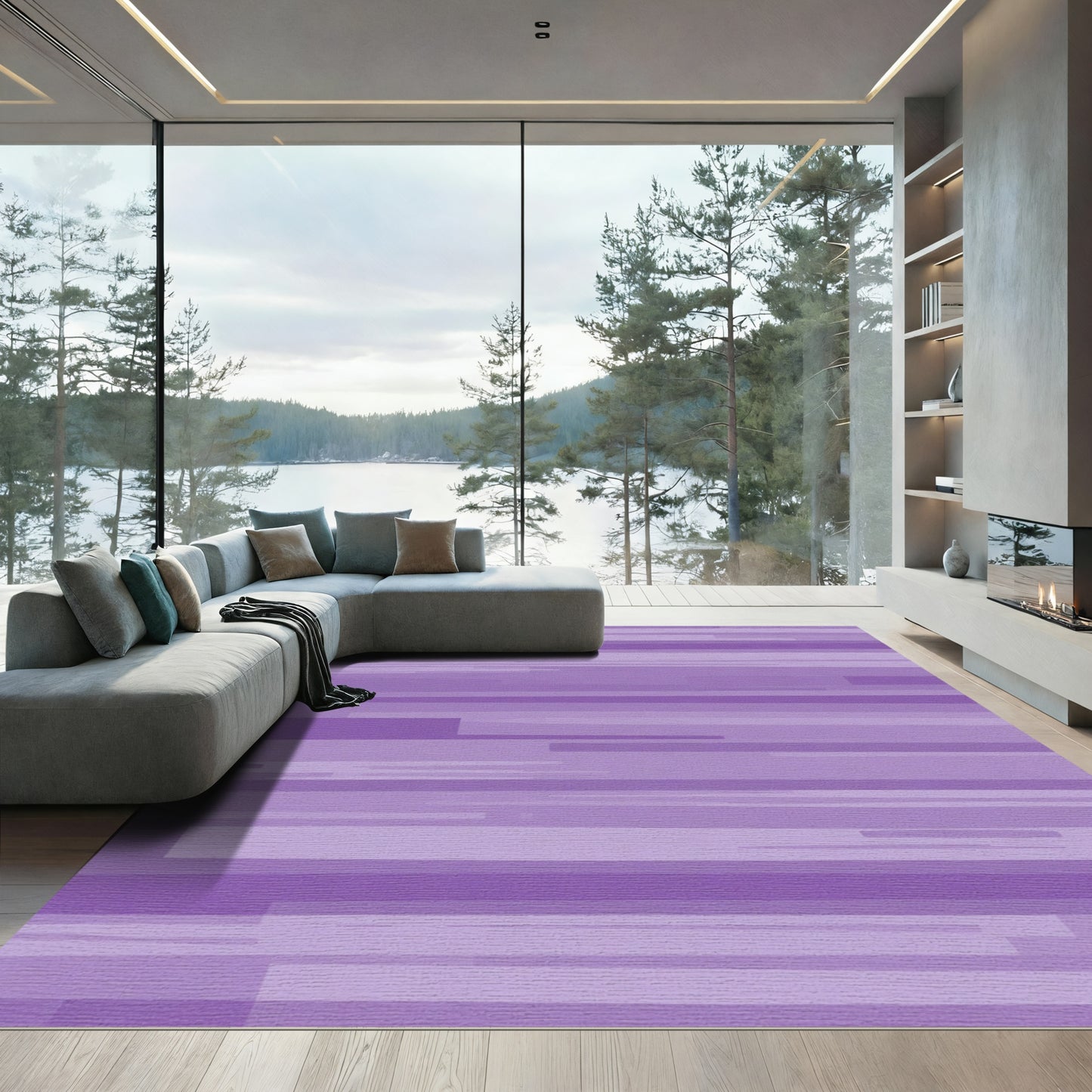 Muted Lavender Horizontal Stripe Abstract Rug