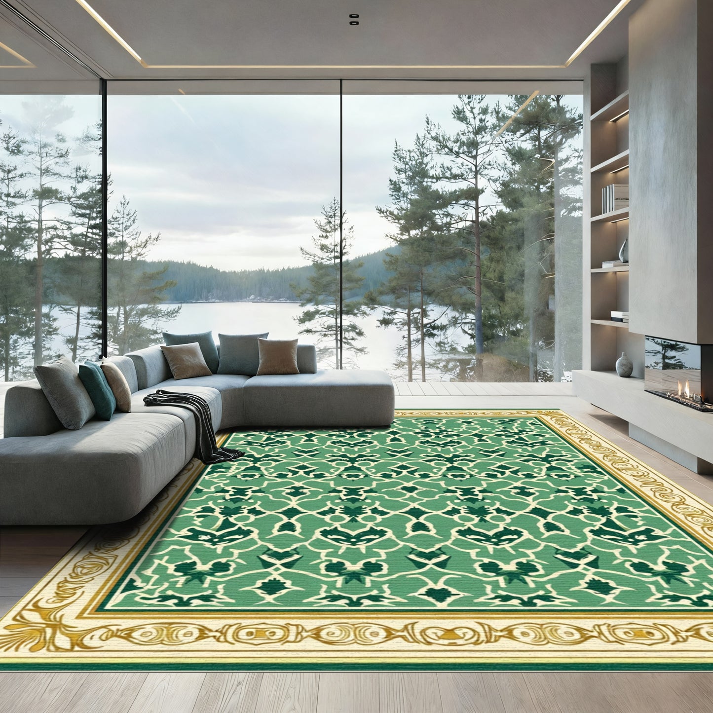 Emerald Emerald Arabesque Scroll Border Rug