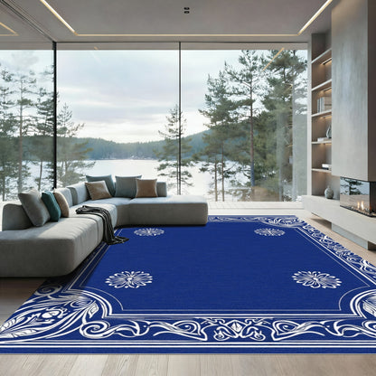 Cobalt White Floral Border Medallion Rug