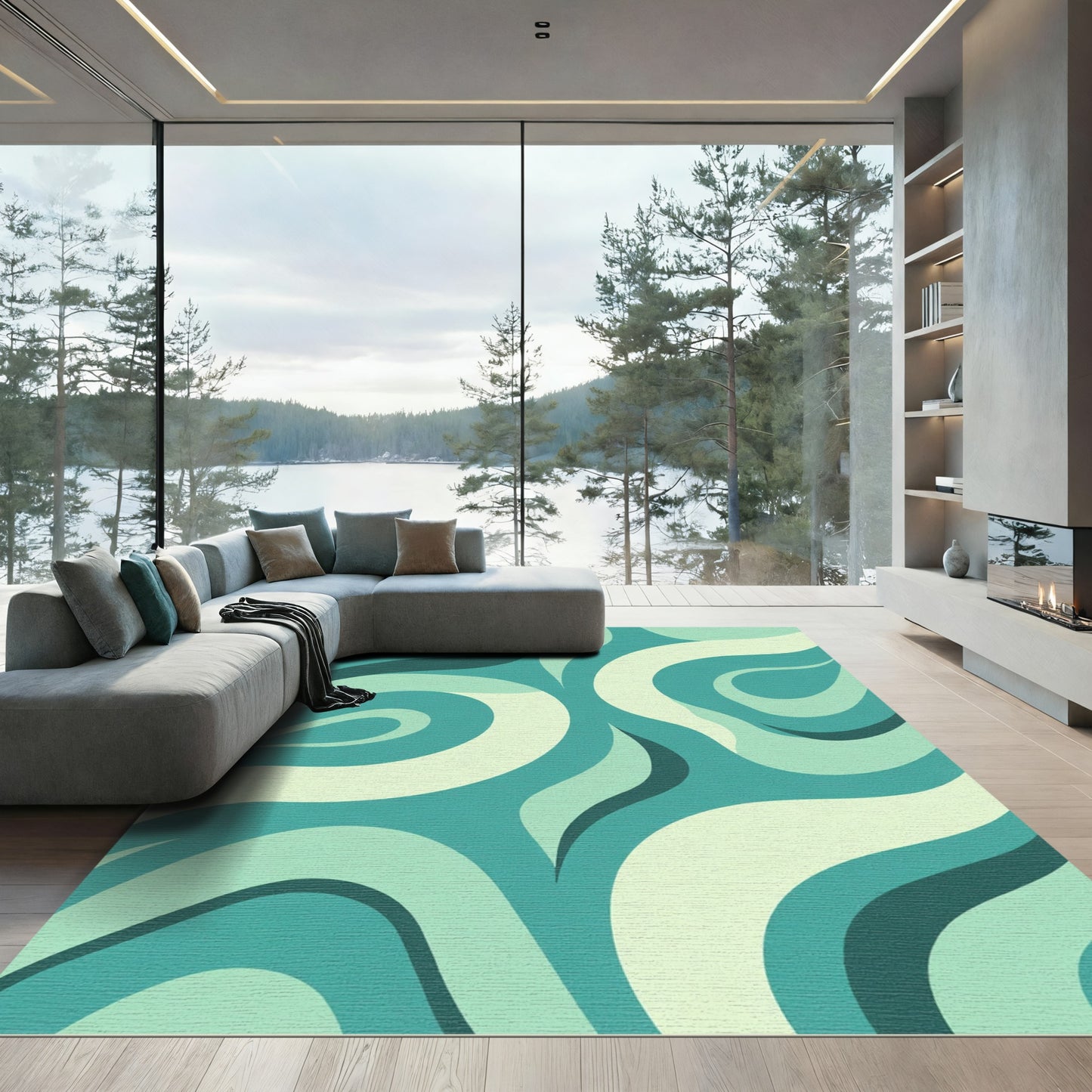 Teal Mid Century Flow Rug
