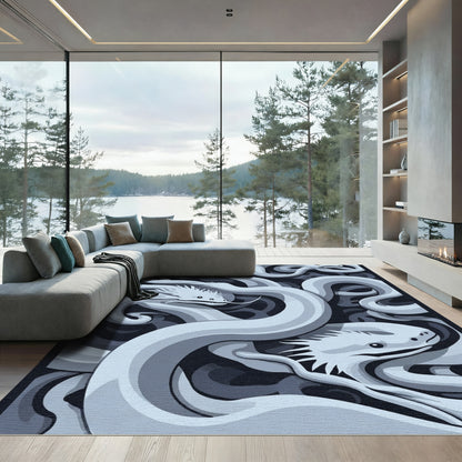 Monochromatic Dragon Swirls Rug