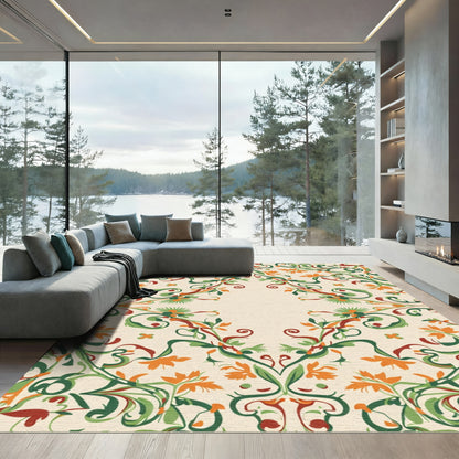 Terracotta Green Orange Floral Swirls Rug