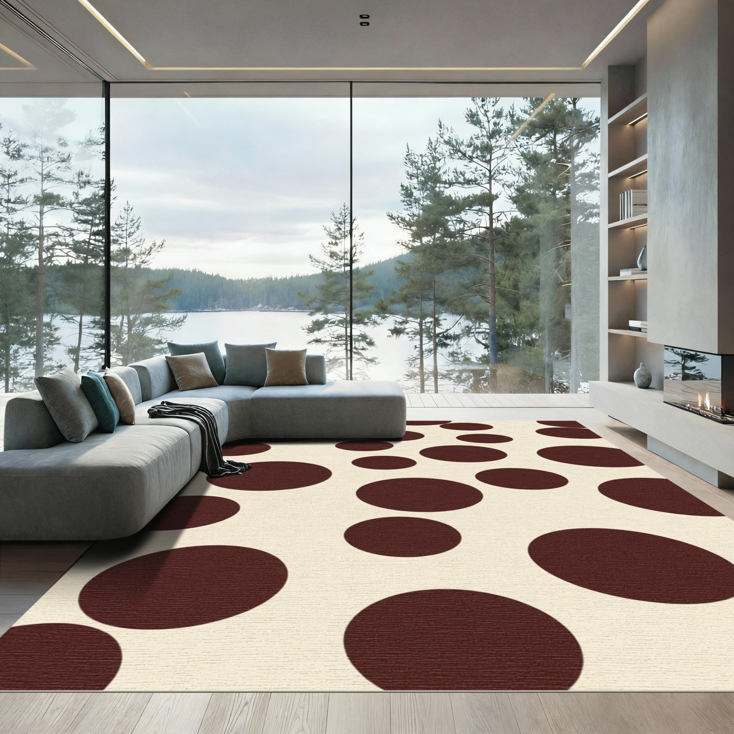 Brown Circles Cream Background Rug