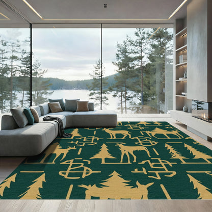 Golden Deer Forest Scene Rug