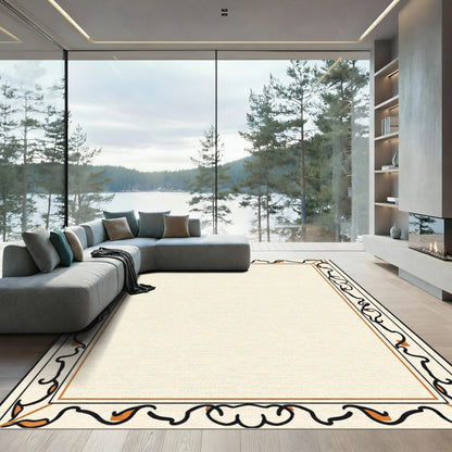 Cream Beige Black Orange Vine Border Rug