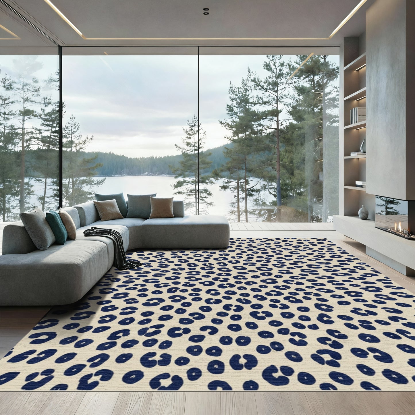Navy Leopard Spots All Over Rug