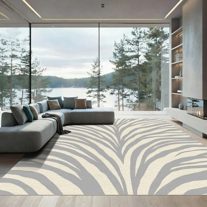 Cream Gray Abstract Zebra Stripe Rug
