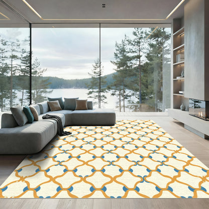 Ornate Golden Arcs Blue Dots Rug