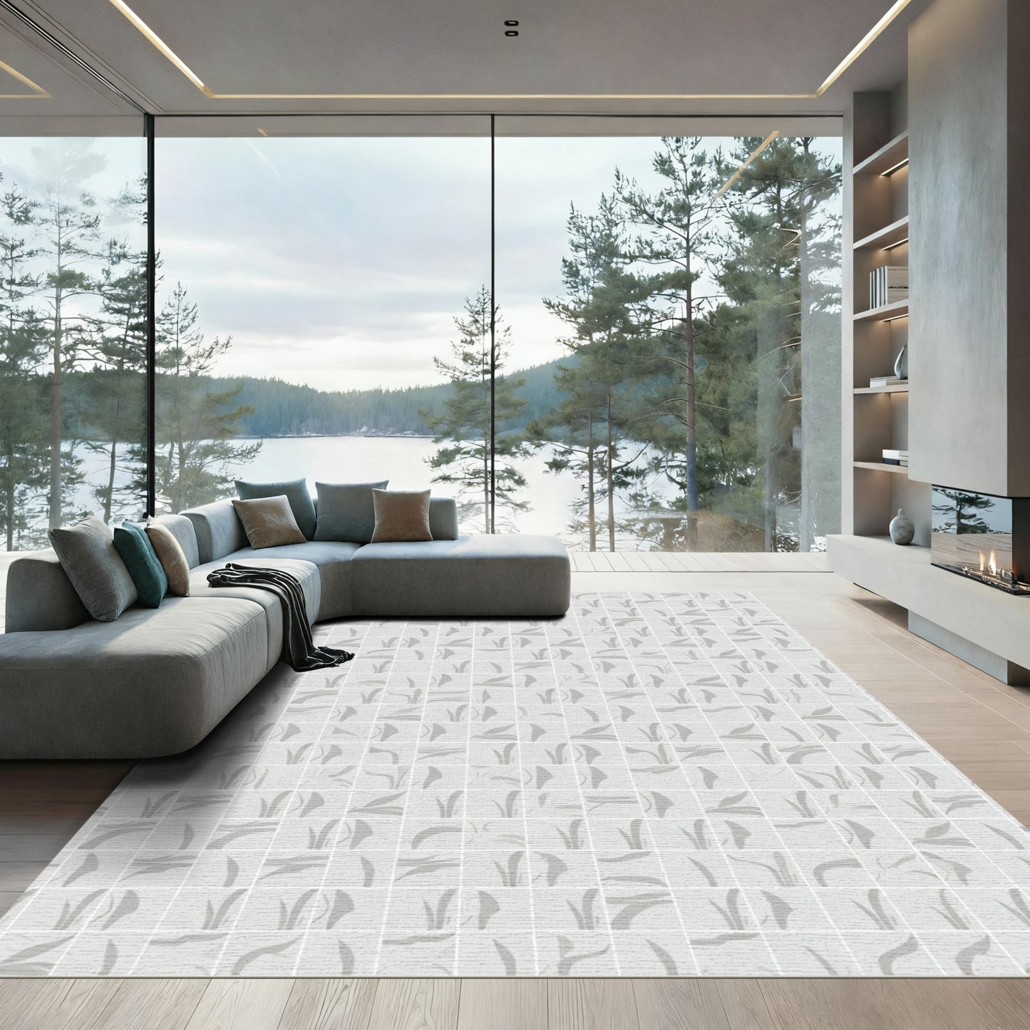 Pale Gray Abstract Grass Swirls Rug