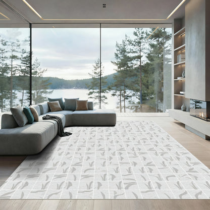 Pale Gray Abstract Grass Swirls Rug