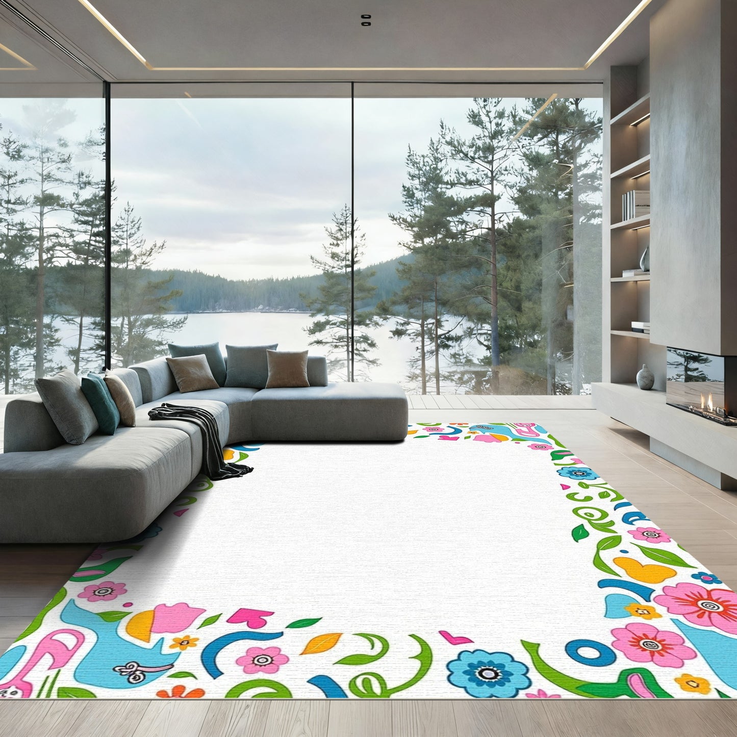 Whimsical Blooming Garden Border Rug