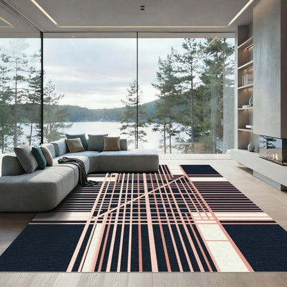 Pink Line Intersection Grid Rug