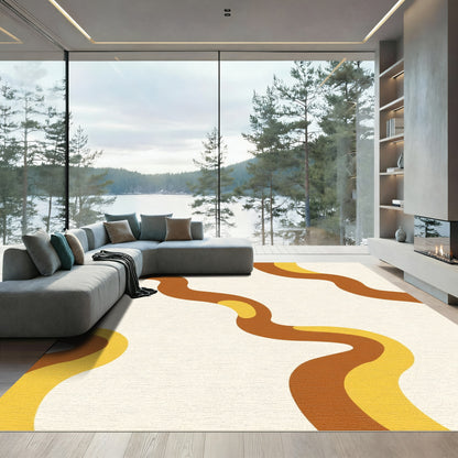 Earthy Brown Yellow Wavy Stripe Rug