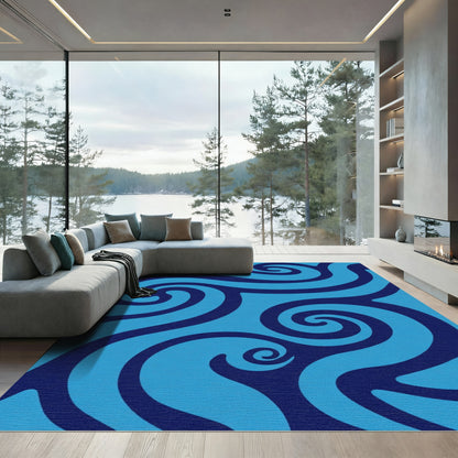 Deep Blue Swirl Wave Composition Rug