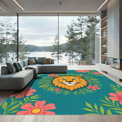 Bold Lion Coral Floral Foliage Rug