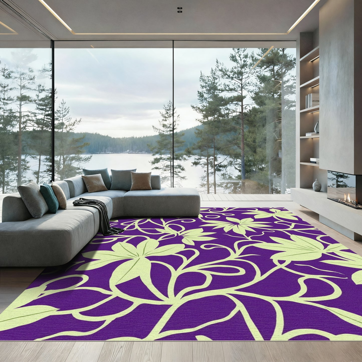 Purple Lime Green Floral Vine Rug