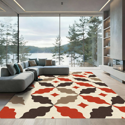 Crimson Brown Beige Diamond Medallion Rug