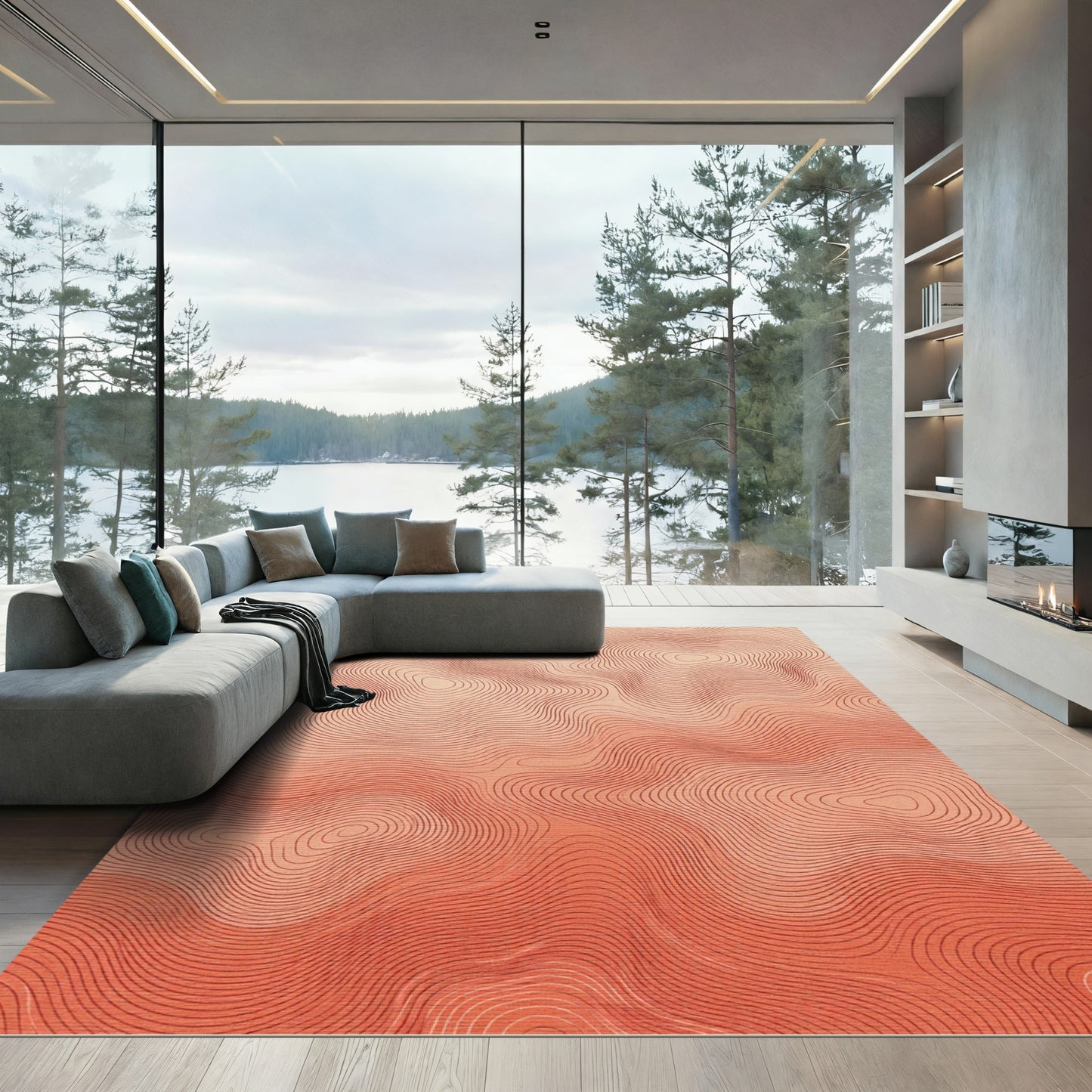 Terra Cotta Contour Wave Rug