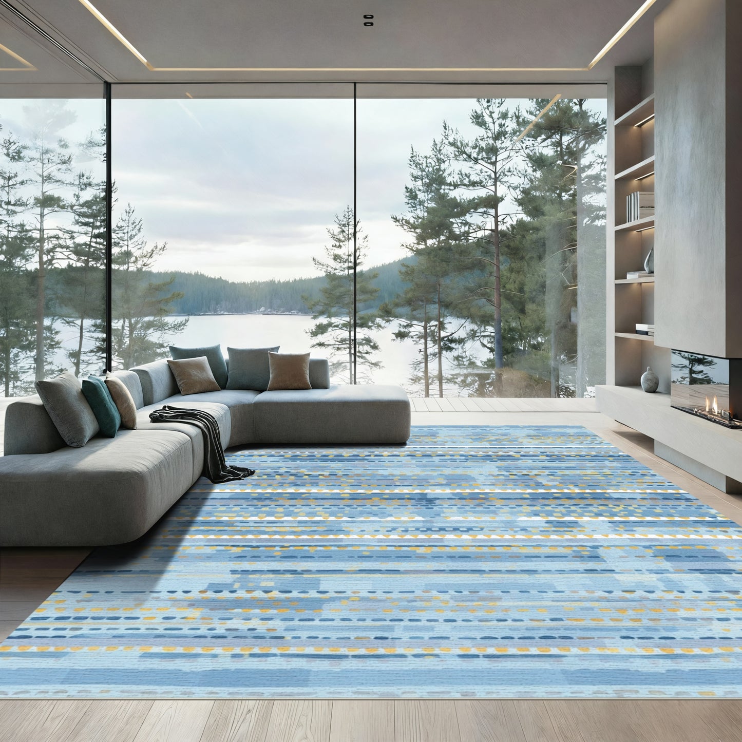 Coastal Blue Stripe Folk Art Rug