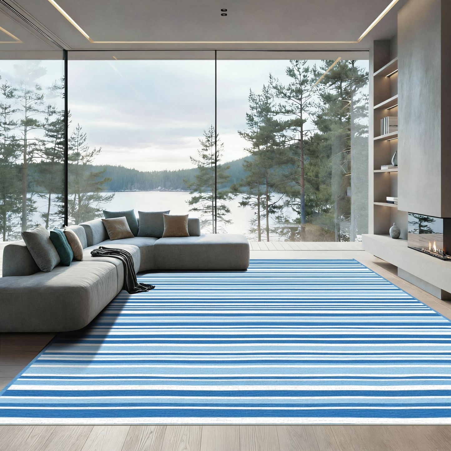 Coastal Blue Nautical Stripes Rug