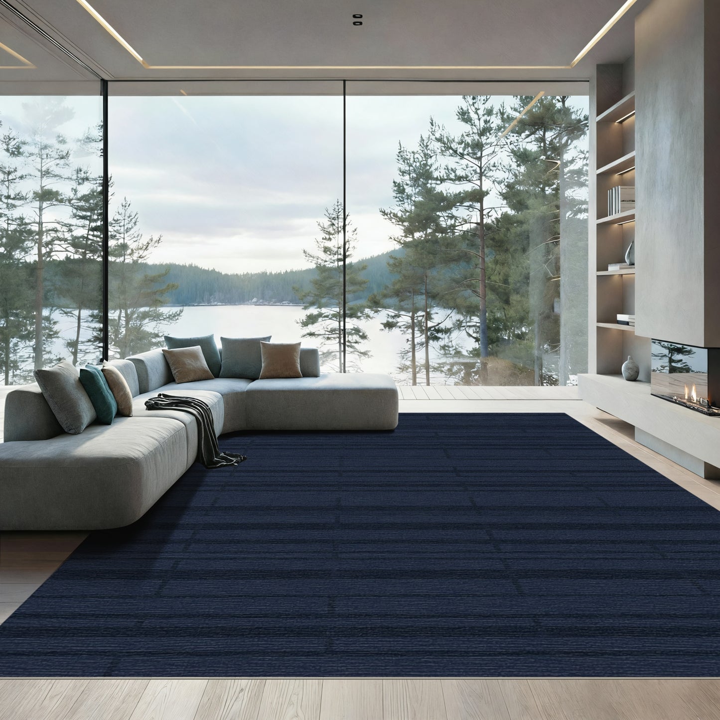 Deep Navy Horizontal Rectangular Blocks Rug
