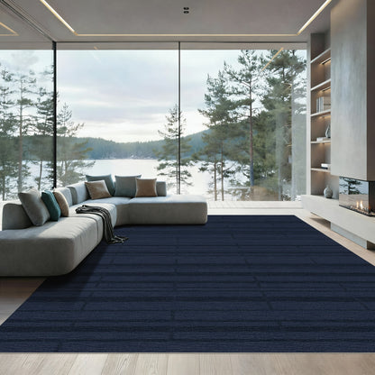 Deep Navy Horizontal Rectangular Blocks Rug