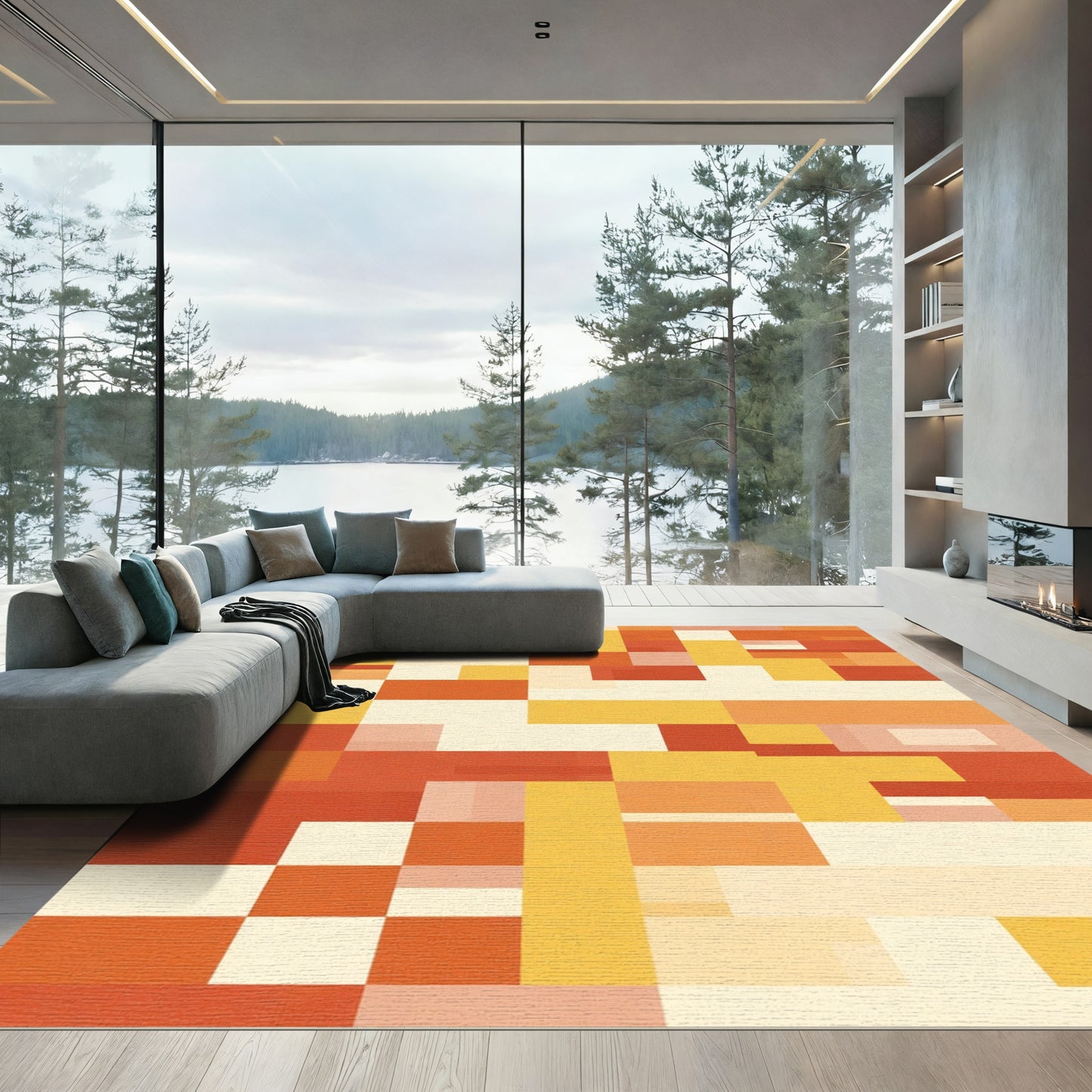 Abstract Rectangular Blocks Warm Tones Rug