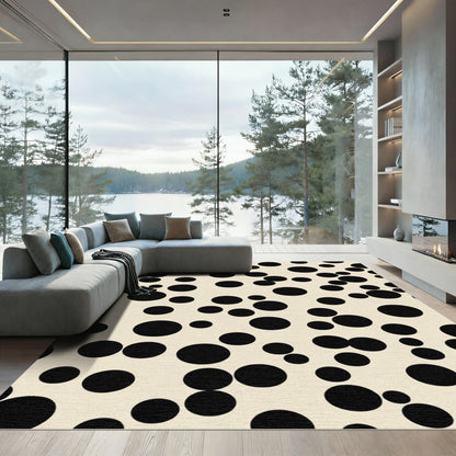 Cream Black Scattered Circles Rug