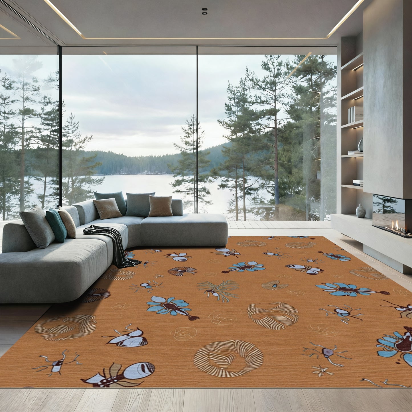 Whimsical Bug Floral Earthy Tones Rug