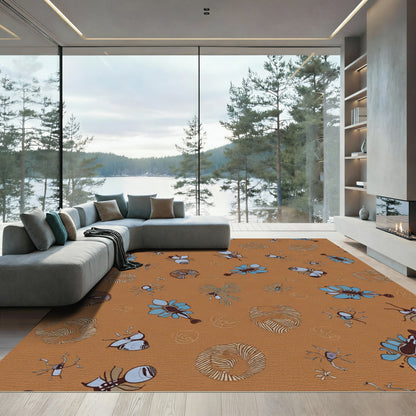 Whimsical Bug Floral Earthy Tones Rug