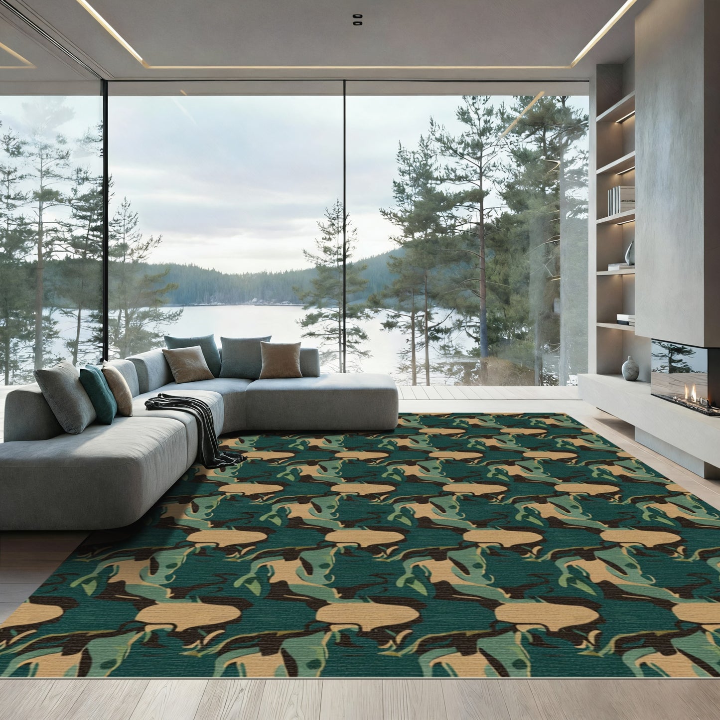Earthy Woodland Abstract Camouflage Rug