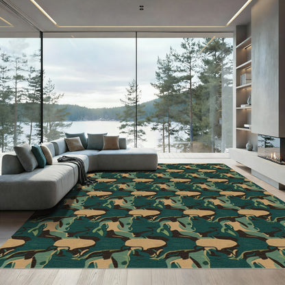 Earthy Woodland Abstract Camouflage Rug