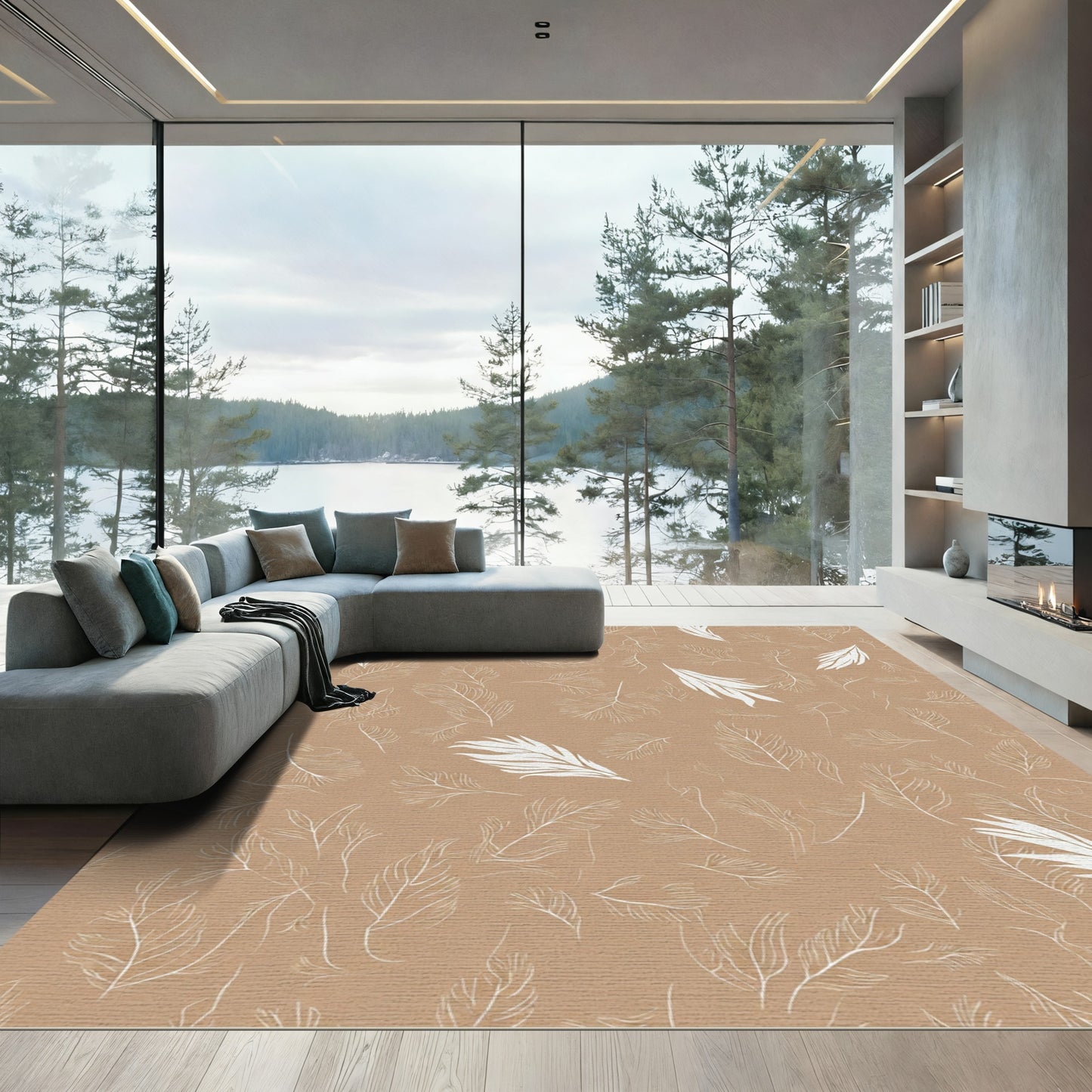Neutral Background Feather Art Rug