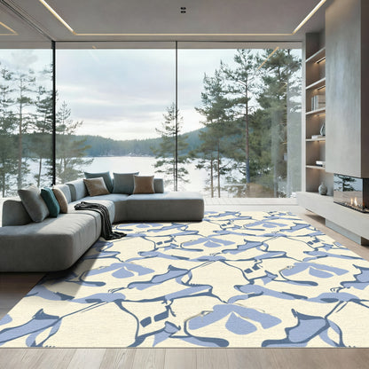 Light Blue Abstract Floral Swirl Rug