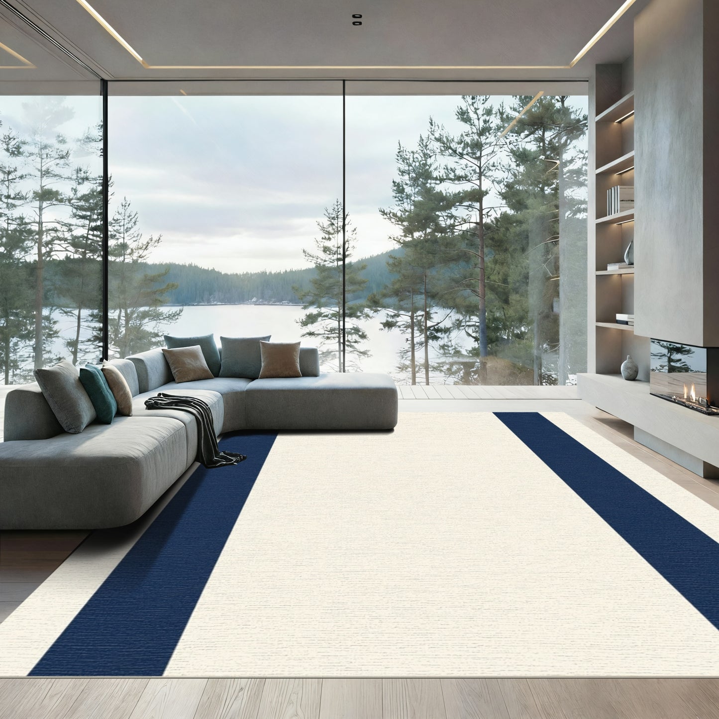 Creamy Blue Stripe Rug