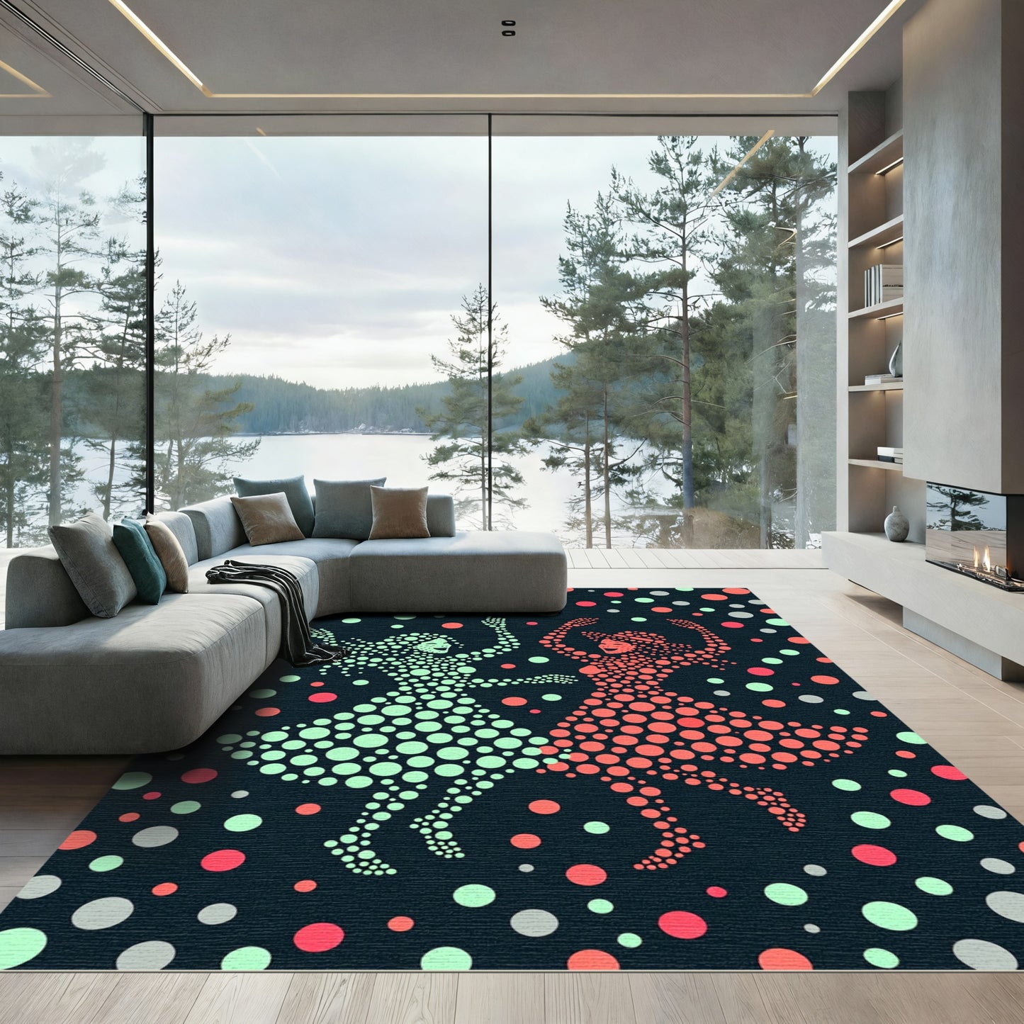 Dancing Figures Scattered Polka Dot Rug