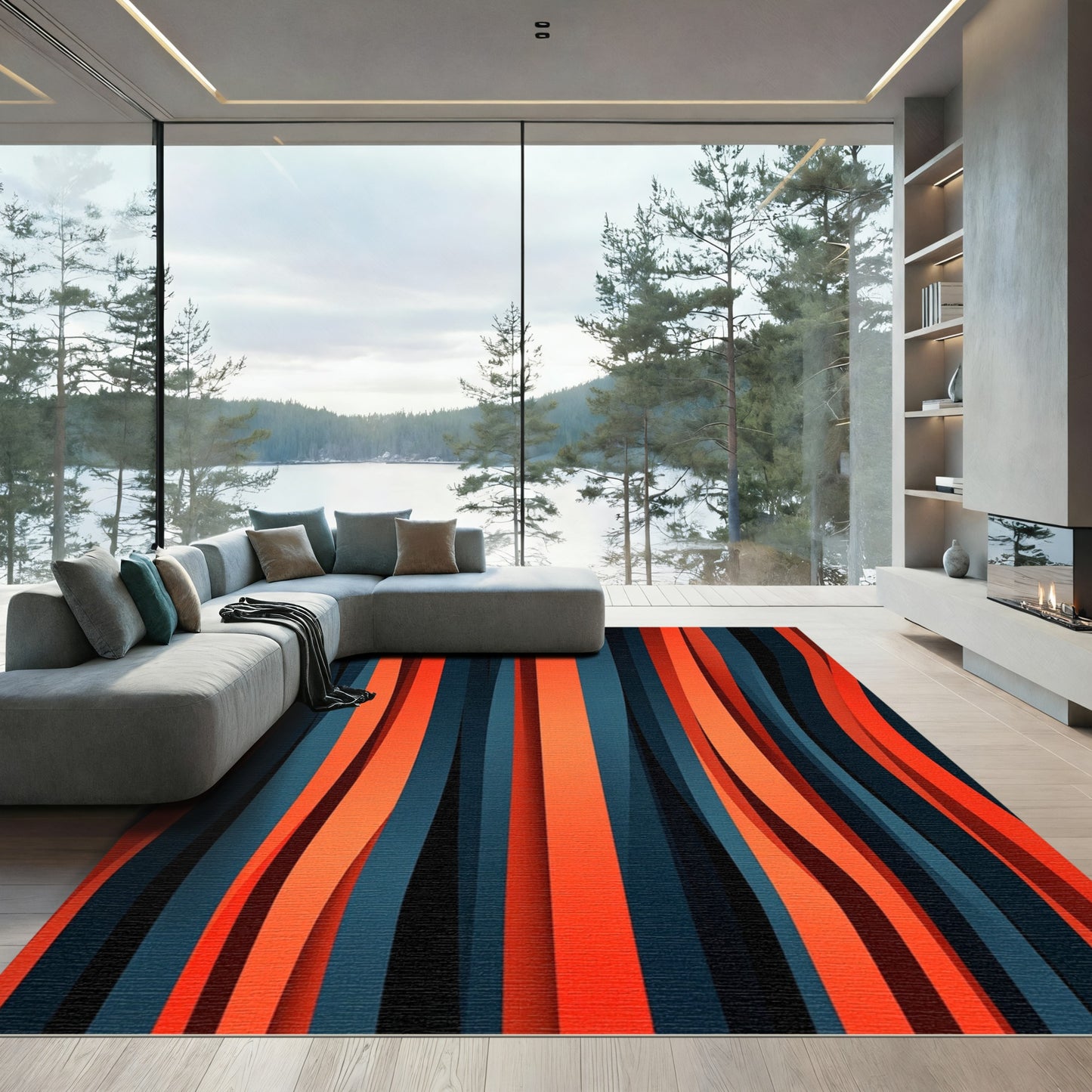 Bold Orange And Blue Stripe Rug