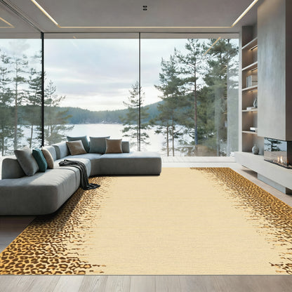 Golden Leopard Print Fading Border Rug