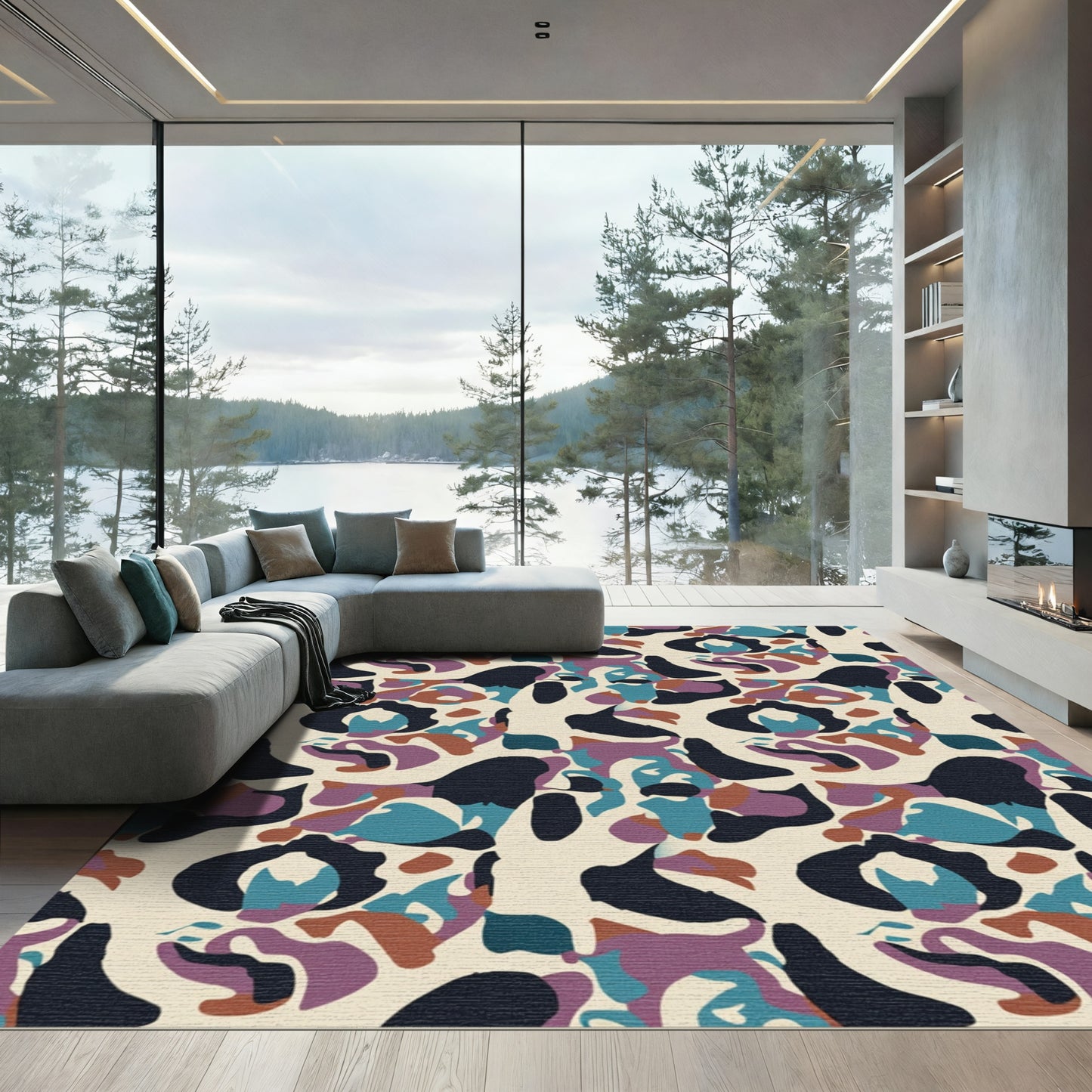 Abstract Organic Shapes Cream Rug